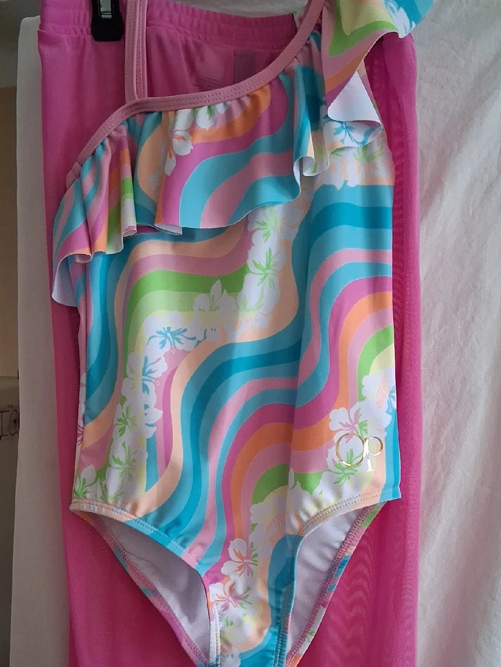 Pool Time Two-Pieces Girls One-Shoulder Ruffle - Picture 1 of 6